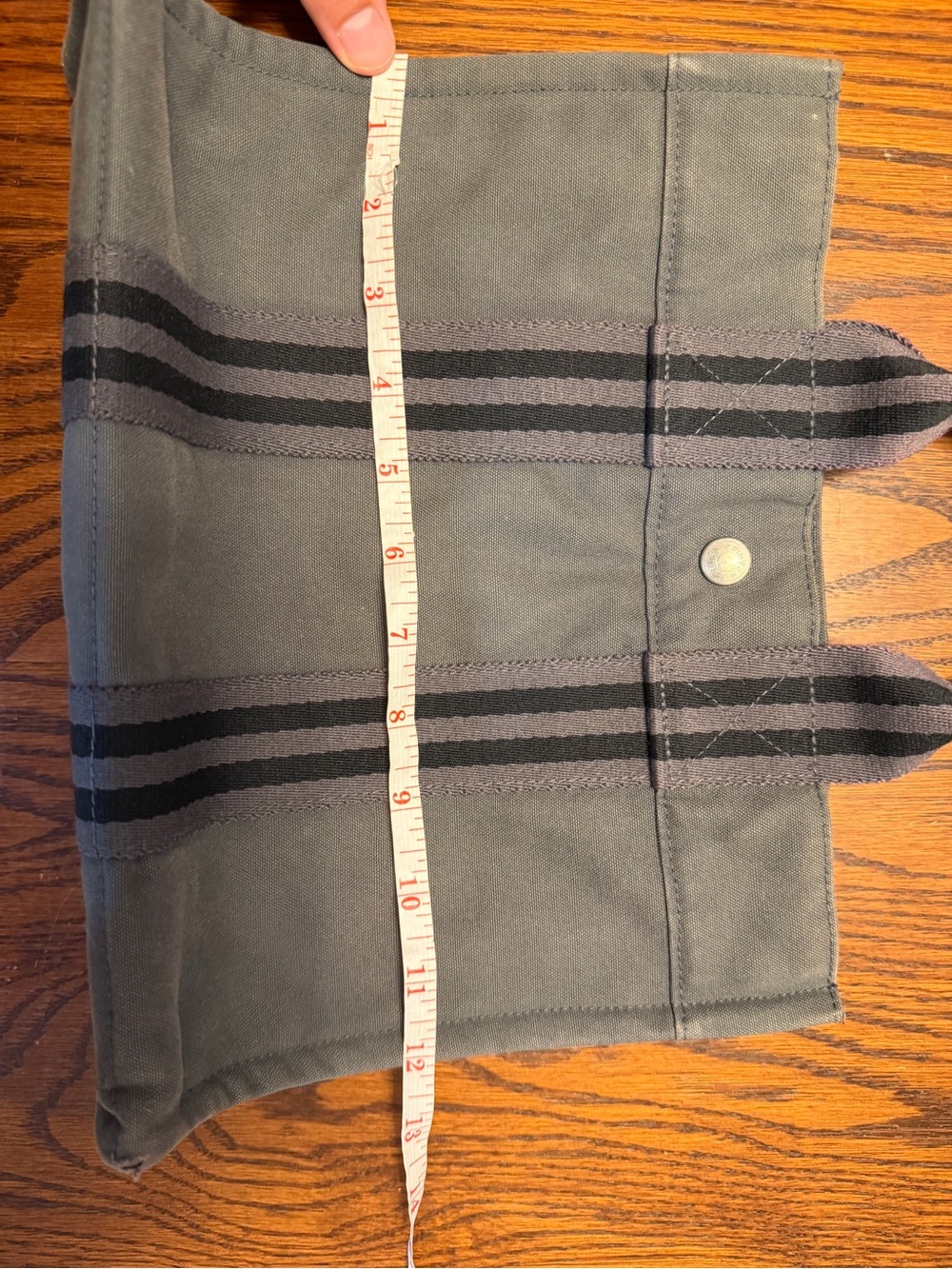 Hermes Gray Canvas Tote with Black Stripes - Picture 12 of 15